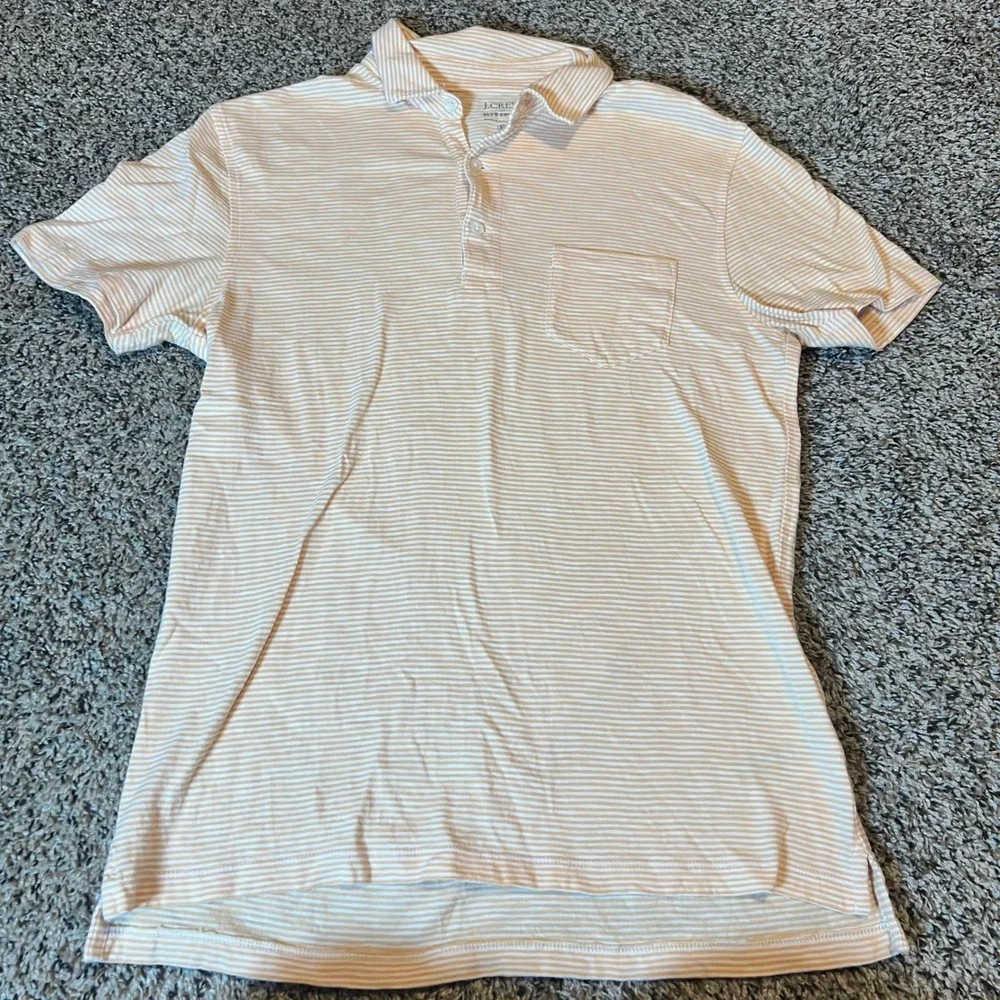 J Crew Men Striped Slub Cotton Short Sleeve Pocket Polo Shirt Sz M Orange White